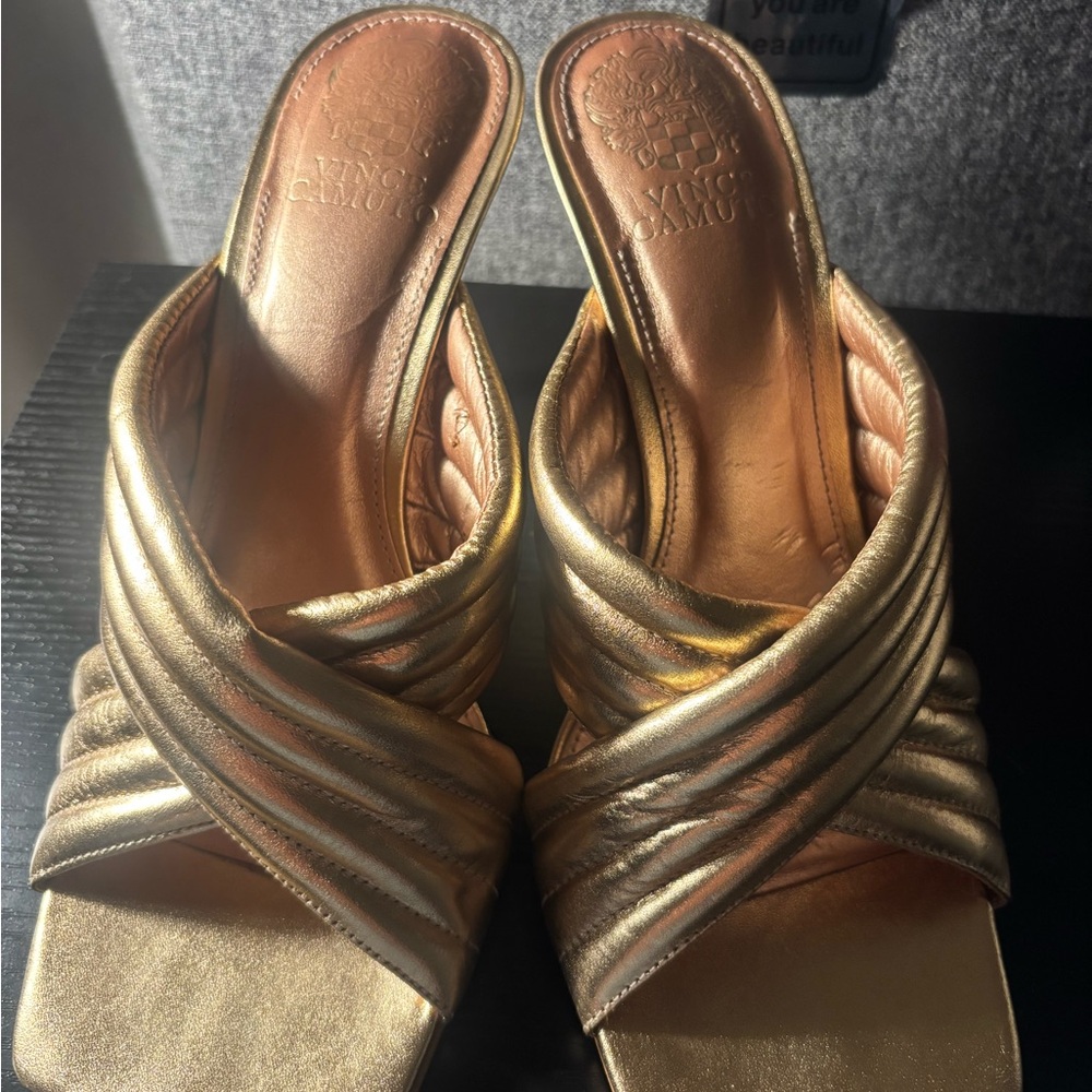 Vince Camuto Metallic Gold Mules